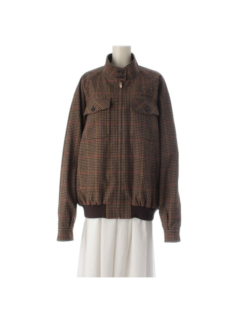 Miu Miu Houndstooth Logo Oversize Jacket Brown 36